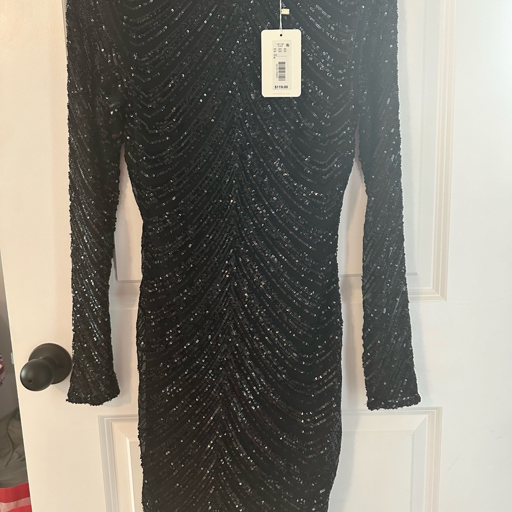 GB Girls Elegant Black Sequin Long Sleeve Dress